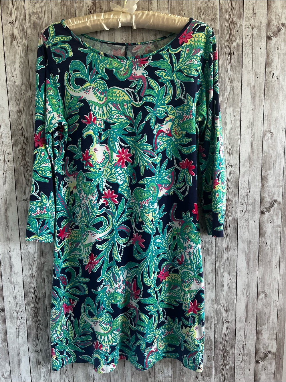Lilly Pulitzer Marlow Navy Trunk Show 3/4 Sleeve Pima Cotton Dress Medium